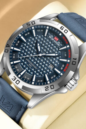 Montre Sport-Chic VAVA VOOM : Cadran Bleu Texturé et Finition Argentée